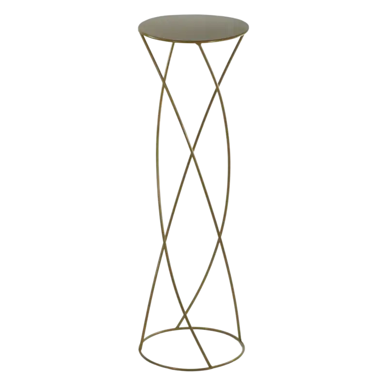 Złoty stojak metalowy 70 cm w stylu glamour z blatem o średnicy 22 cm. Eleganckie artykuły dekoracyjne do salonu.