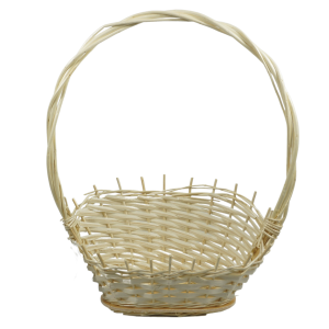 Naturalny kosz delikatesowy 45 cm w kolorze kremowym. Estetyczny kosz wiklinowy z wysoką rączką, idealny jako koszyk prezentowy lub ozdobne kosze kwiatowe na każdą okazję.