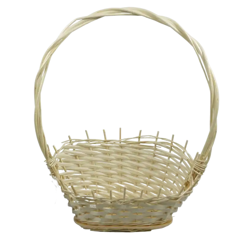 Naturalny kosz delikatesowy 45 cm w kolorze kremowym. Estetyczny kosz wiklinowy z wysoką rączką, idealny jako koszyk prezentowy lub ozdobne kosze kwiatowe na każdą okazję.