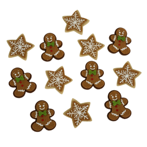 Komplet 12 sztuk filcowych naklejek świątecznych: 6 ludzików z piernika 5x4 cm i 6 gwiazdek 5x4,5 cm. Samoprzylepne ozdoby z filcu do kartek i prezentów.