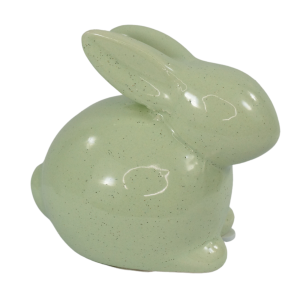 Prawy profil zająca ceramicznego o wysokości 9 cm. Nowoczesna forma w subtelnym kolorze, idealna jako samodzielna ozdoba wiosenna.