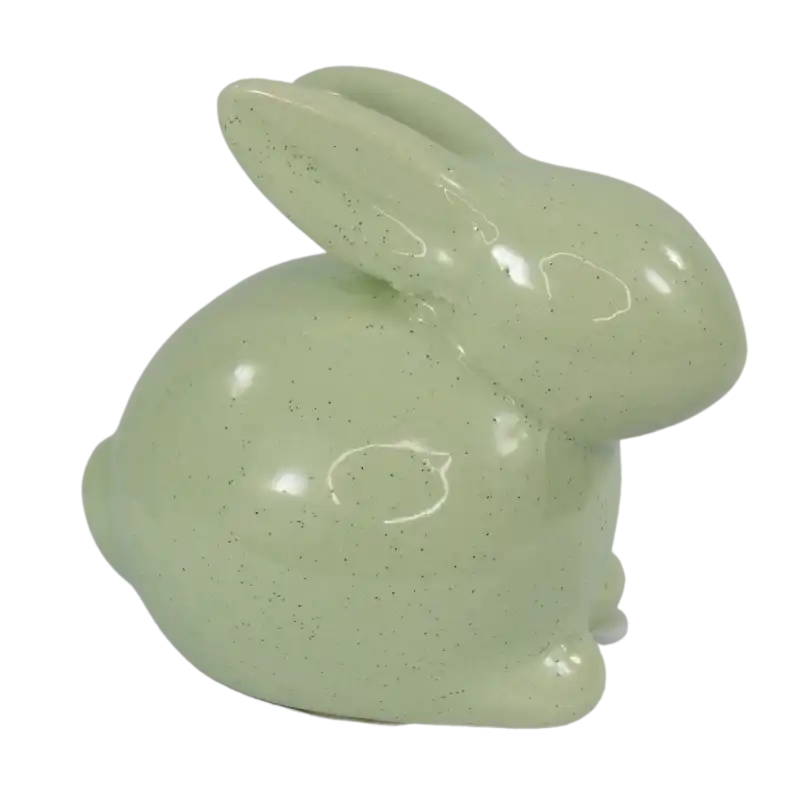 Prawy profil zająca ceramicznego o wysokości 9 cm. Nowoczesna forma w subtelnym kolorze, idealna jako samodzielna ozdoba wiosenna.