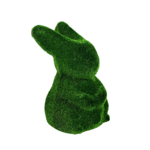 Ciemnozielony zając wielkanocny flokowany o wysokości 11 cm. Naturalna imitacja włosia czyni go wyjątkowym dodatkiem do wystroju wnętrz.