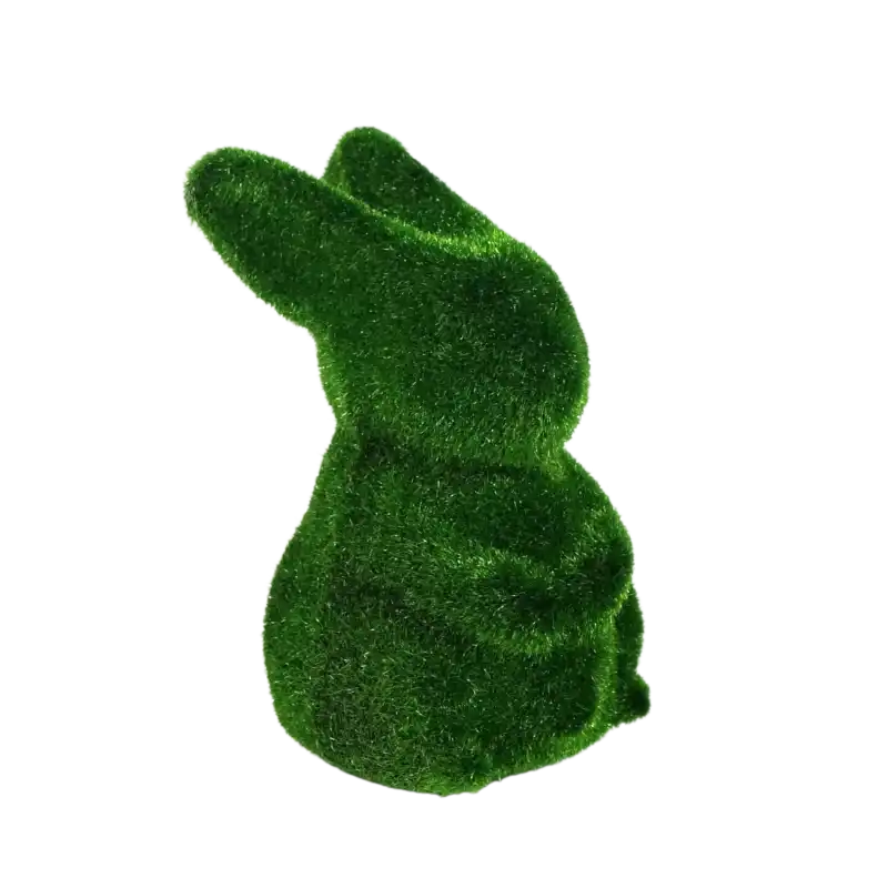 Ciemnozielony zając wielkanocny flokowany o wysokości 11 cm. Naturalna imitacja włosia czyni go wyjątkowym dodatkiem do wystroju wnętrz.