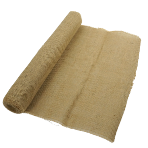 Rozwinięta tkanina jutowa o szerokości 48 cm i długości 4,5 m w odcieniach brązu. Artykuły dekoracyjne o naturalnej fakturze do zastosowań w ogrodnictwie i florystyce.