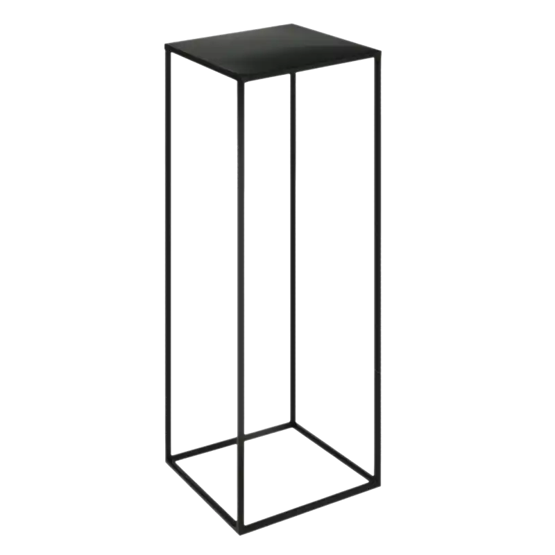 Czarny stojak metalowy o wysokości 80 cm z kwadratową podstawą 20x20 cm. Uniwersalny kwietnik w stylu loft do salonu, biura lub na wesele.