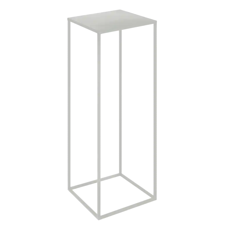 Biały stojak na kwiaty 80x20x20 cm wykonany ze stali malowanej proszkowo. Kwadratowy kwietnik metalowy do nowoczesnych wnętrz.