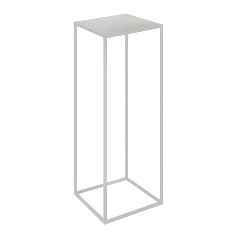 Biały metalowy stojak o wymiarach 60x20x20 cm w stylu loft. Prosta, kwadratowa konstrukcja idealna jako kwietnik lub baza pod dekoracje ślubne.