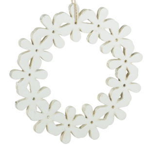 Drewniana zawieszka wianek w kwiatki o średnicy 15 cm z jutowym sznurkiem. Delikatna dekoracja w naturalnym stylu do domu.