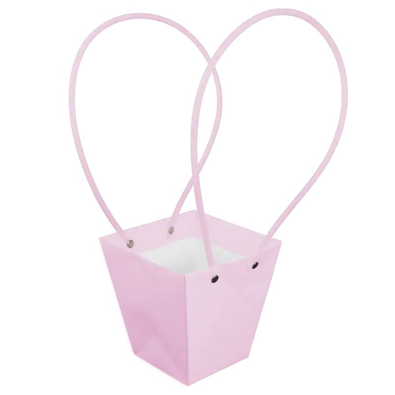 Pusta pikowana torebka na kwiaty 34 cm. Ujęcie z ukosa prezentujące geometryczny wzór na powierzchni oraz szerokie, zaokrąglone uchwyty stanowiące element dekoracyjny.