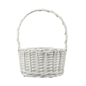 Okrągły kosz wiklinowy w kolorze ecru o średnicy 22 cm. Klasyczny pleciony koszyk z wygodną rączką na święconkę.