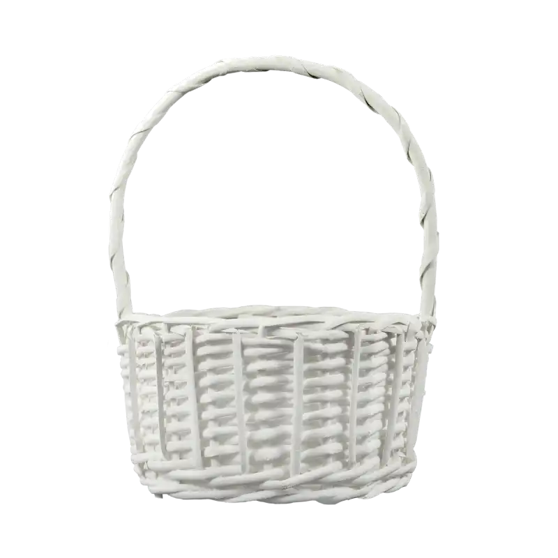 Okrągły kosz wiklinowy w kolorze ecru o średnicy 22 cm. Klasyczny pleciony koszyk z wygodną rączką na święconkę.