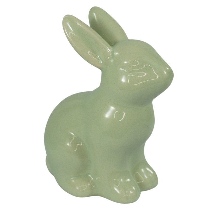 Zielony zając ceramiczny 12 cm to nowoczesna dekoracja wielkanocna o gładkiej powierzchni, doskonała do świątecznych aranżacji wnętrz.