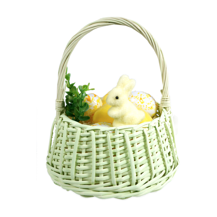 Okrągły kosz wiklinowy pastelowy zielony