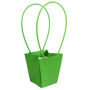 Oliwkowa torebka kwiatowa 33 cm z dwoma uchwytami, prezentowana w widoku z przodu. Estetyczne opakowanie na bukiety i rośliny doniczkowe o podstawie 8x8 cm.