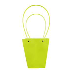 Zielona papierowa torebka na kwiaty 42 cm z dwoma uchwytami, widoczna w ujęciu frontalnym na białym tle, idealna jako eleganckie opakowanie prezentowe.