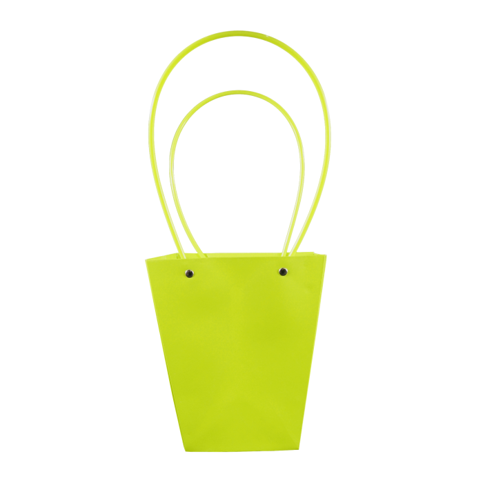 Zielona papierowa torebka na kwiaty 42 cm z dwoma uchwytami, widoczna w ujęciu frontalnym na białym tle, idealna jako eleganckie opakowanie prezentowe.