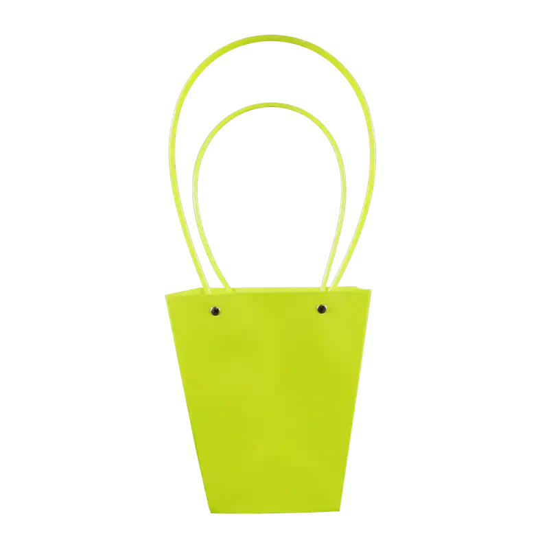 Zielona papierowa torebka na kwiaty 42 cm z dwoma uchwytami, widoczna w ujęciu frontalnym na białym tle, idealna jako eleganckie opakowanie prezentowe.