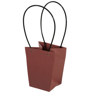Pudrowa różowa torebka kwiatowa o wysokości 42 cm z czarnymi uchwytami. Wykonana ze wzmacnianego papieru z ochronną warstwą wewnętrzną, idealna na flower boxy.