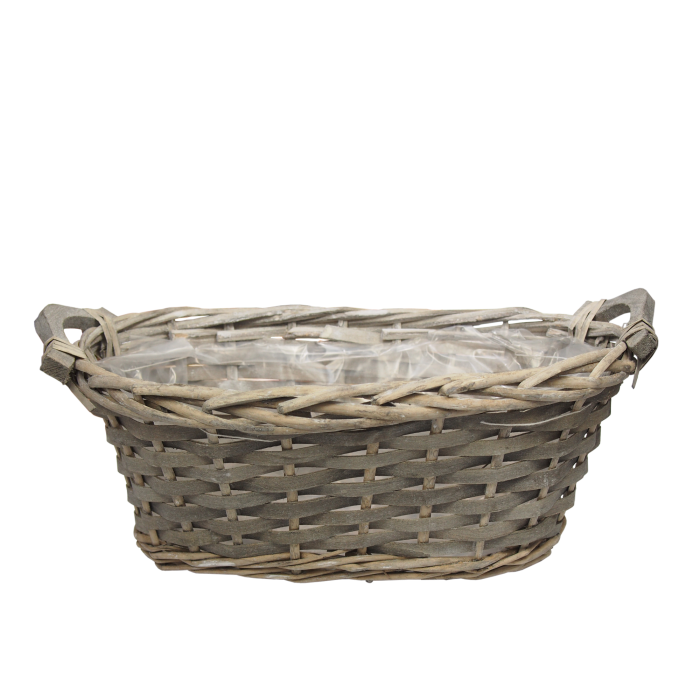 Szara wiklinowa osłonka na doniczkę 35 cm wiklinowa osłonka na kwiaty - doniczka balkonowa - wiklinowa skrzynka balkonowa - skrzynka na kwiaty na parapet - doniczka balkonowa z wikliny