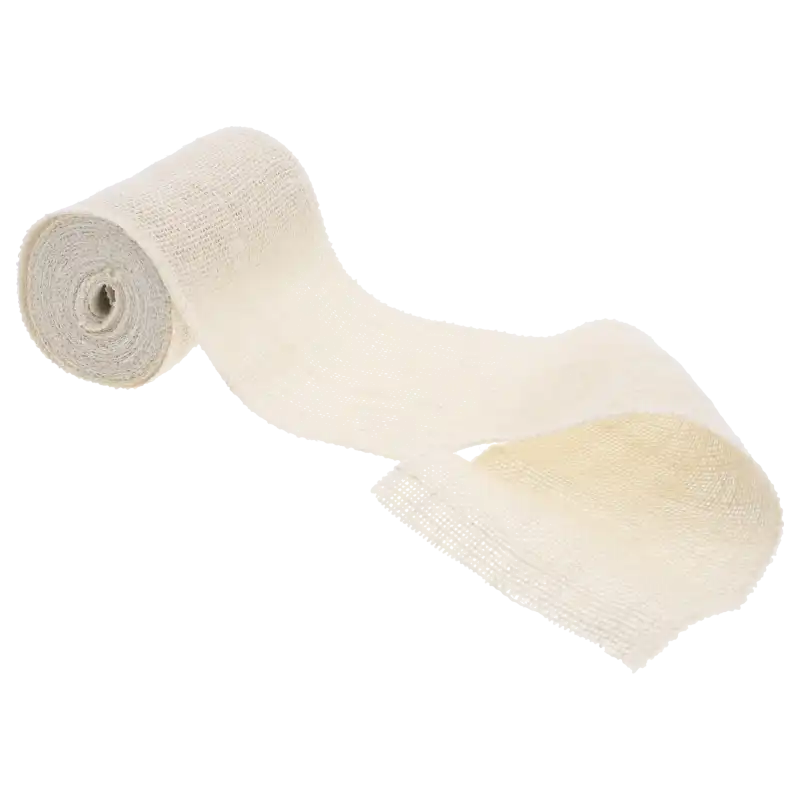 Rolka taśmy jutowej 12 cm 5yd z rozwiniętym końcem ukazującym naturalną strukturę materiału.