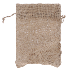 Pusty jutowy woreczek o wymiarach 15x20 cm z naturalnego materiału z wszytym sznurkiem do łatwego wiązania upominków.
