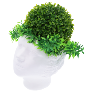 Osłonka gipsowa głowa widziana z boku, ukazująca strukturę materiału i formę rzeźby o szerokości 18 cm.