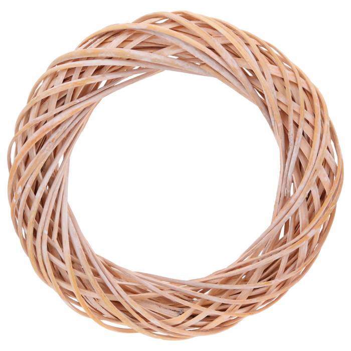 Naturalny wianek wiklinowy o średnicy zewnętrznej 35 cm. Estetyczna baza do zawieszenia, idealna pod dekoracje nagrobne, jesienne stroiki oraz aranżacje ślubne.