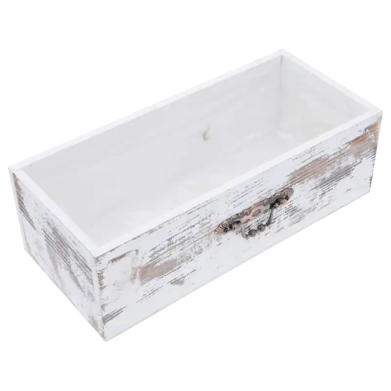 Szuflada drewniana o wymiarach 36x16 cm z widocznym wnętrzem wyłożonym folią ochronną.