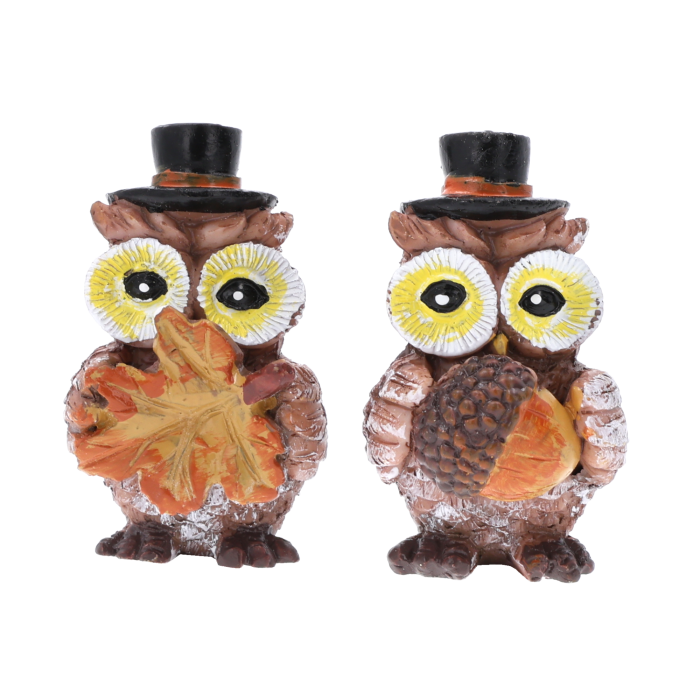 figurki sowy, samoprzylepne ozdoby, dekoracje jesienne, upominki na Dzień Nauczyciela, ozdoby do stroików, figurki z polyresinu, dekoracje DIY