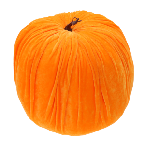 Pomarańczowa dynia welurowa o średnicy 32 cm. Elegancka dekoracja jesienna o realistycznym wyglądzie, idealna do aranżacji wnętrz.