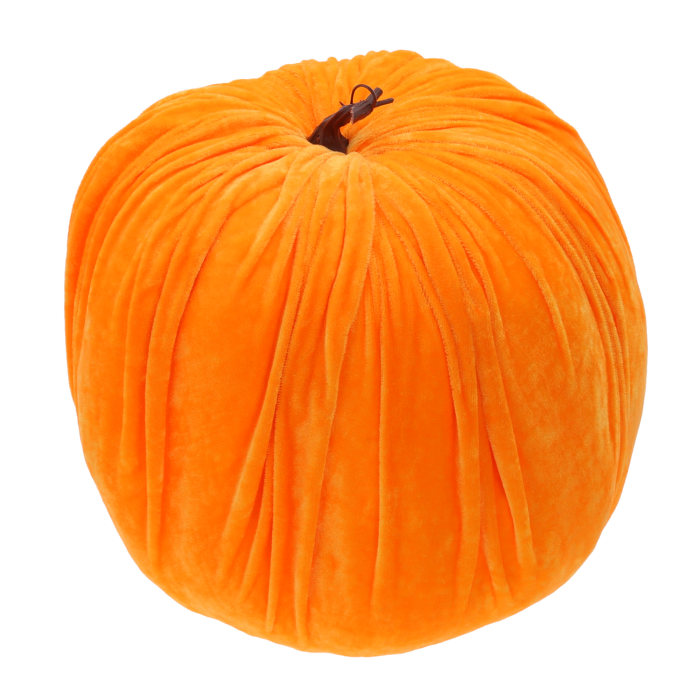 Pomarańczowa dynia welurowa o średnicy 32 cm. Elegancka dekoracja jesienna o realistycznym wyglądzie, idealna do aranżacji wnętrz.