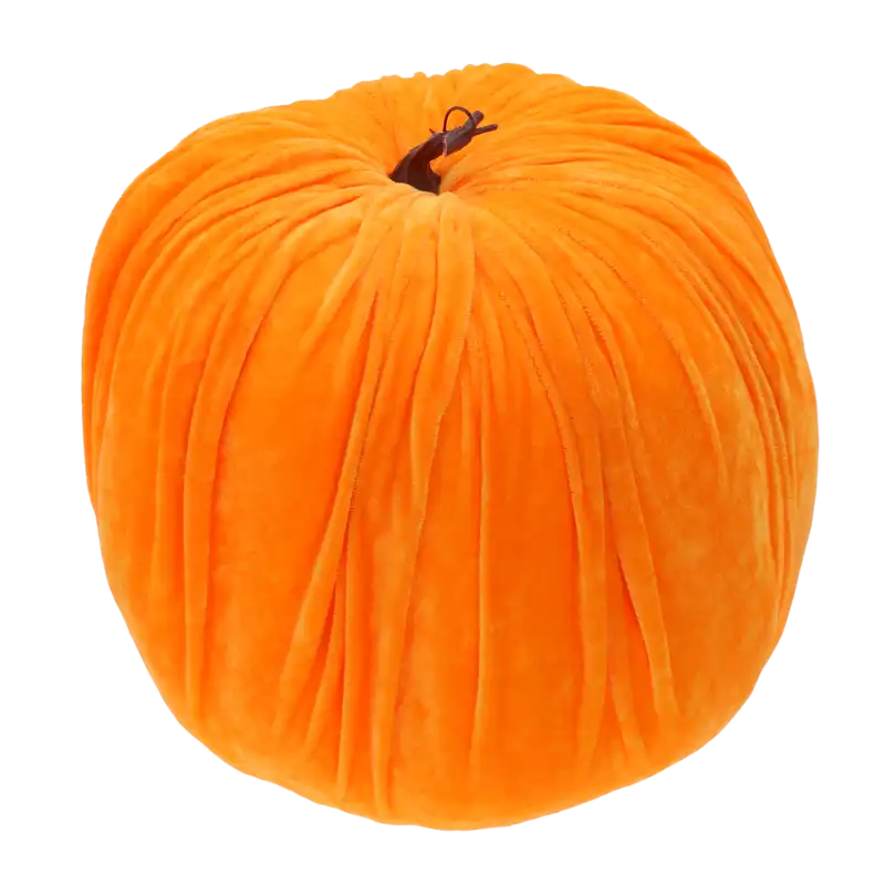 Pomarańczowa dynia welurowa o średnicy 32 cm. Elegancka dekoracja jesienna o realistycznym wyglądzie, idealna do aranżacji wnętrz.