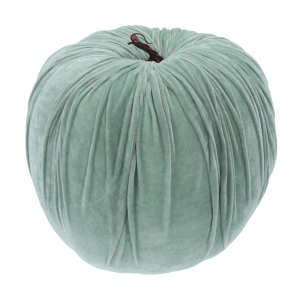 Turkusowa dynia welurowa 32 cm przedstawiona w pełnej okazałości. Dekoracja o miękkiej, mieniącej się powierzchni.