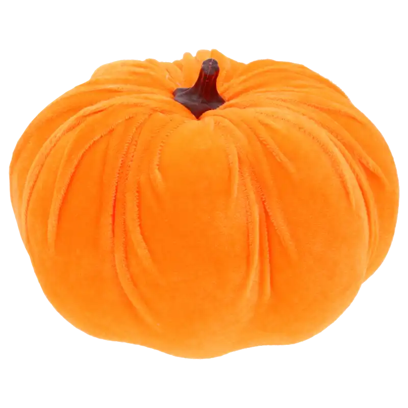 Pomarańczowa dynia welurowa 20 cm, idealna jako jesienna dekoracja wnętrz o eleganckim wyglądzie.