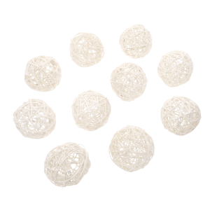Zestaw 10 sztuk brokatowych kul rattanowych w odcieniu ecru o średnicy 10 cm. Elegancki, błyszczący dodatek do świątecznych dekoracji choinkowych i stroików.