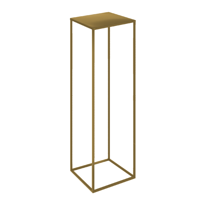 Złoty kwietnik stojak metalowy o wysokości 100 cm i podstawie 24x24 cm. Prosta forma w stylu loft idealna do prezentacji roślin, świec lub dekoracji na ślubach.