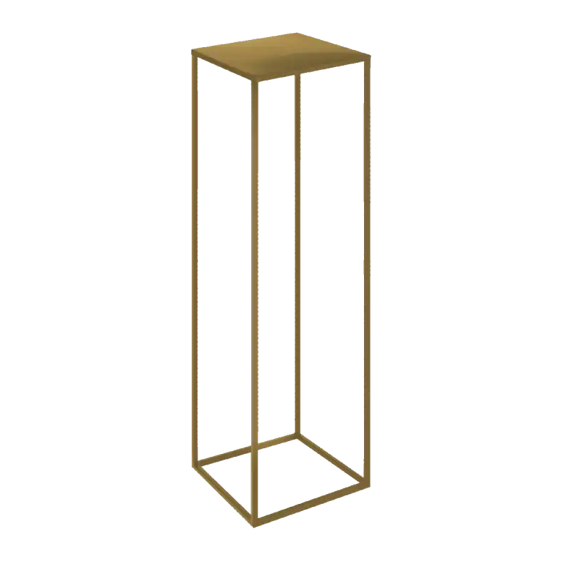 Złoty kwietnik stojak metalowy o wysokości 100 cm i podstawie 24x24 cm. Prosta forma w stylu loft idealna do prezentacji roślin, świec lub dekoracji na ślubach.