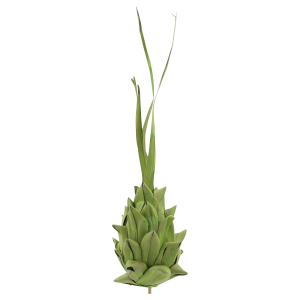 Pojedynczy ananas z liści palmowych o wysokości 20 cm z czubkiem, umieszczony na długim drewnianym patyczku do kompozycji.