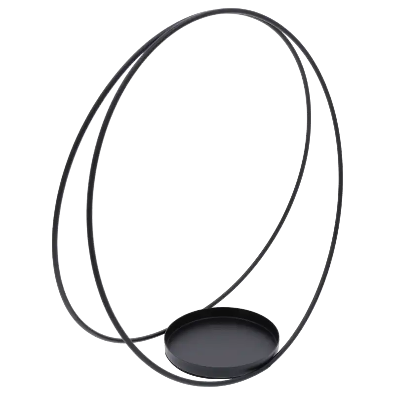 Detale konstrukcyjne czarnej metalowej bazy na stroiki. Widoczna okrągła podstawa oraz matowe wykończenie obręczy o średnicy 30 cm.
