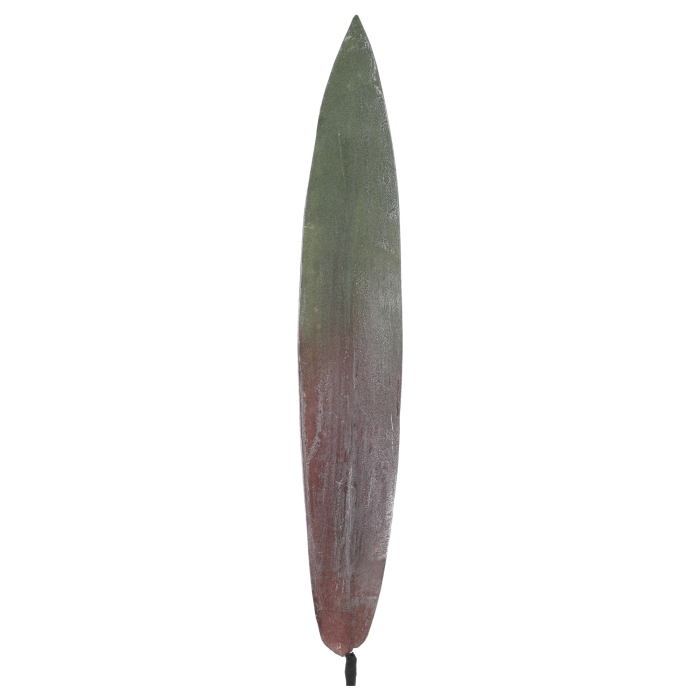 Pionowe ujęcie dwubarwnego liścia piankowego o długości 93 cm. Dekoracyjny element florystyczny z widoczną fakturą materiału na całej powierzchni.