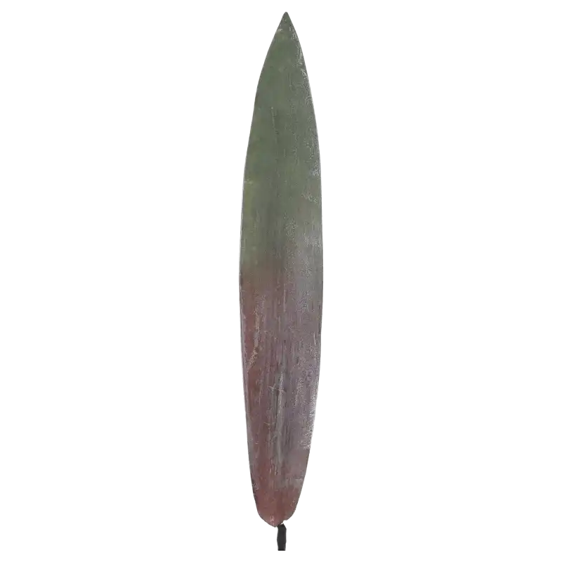 Pionowe ujęcie dwubarwnego liścia piankowego o długości 93 cm. Dekoracyjny element florystyczny z widoczną fakturą materiału na całej powierzchni.