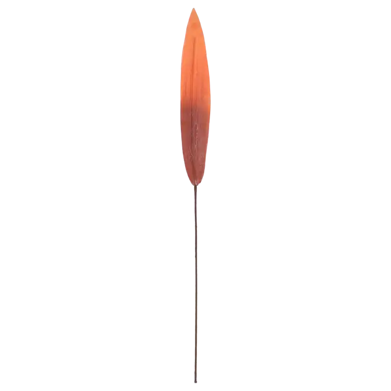 Pionowe ujęcie pomarańczowego liścia piankowego na długiej łodydze. Całkowita długość dekoracji wynosi 93 cm, co pozwala na łatwe umieszczenie w wysokich wazonach.