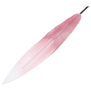 Zbliżenie na różowy liść piankowy pod skosem. Widoczna struktura materiału i eleganckie wykończenie elementu dekoracyjnego o wymiarach 43x7 cm.