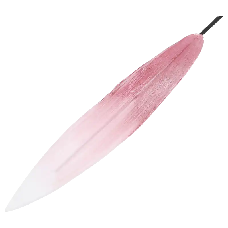 Zbliżenie na różowy liść piankowy pod skosem. Widoczna struktura materiału i eleganckie wykończenie elementu dekoracyjnego o wymiarach 43x7 cm.