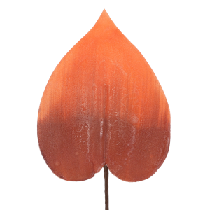 Piankowy liść w kolorze pomarańczowym o długości 77 cm. Ozdobny element florystyczny o wymiarach 22x16 cm i grubości 2 mm, idealny do jesiennych kompozycji.