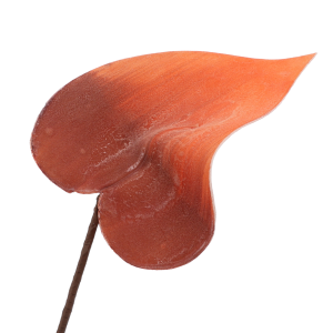 Piankowy liść 77 cm w kolorze pomarańczowym ukazany w ujęciu z boku. Podkreśla to lekkość materiału i naturalny kształt dekoracji florystycznej.