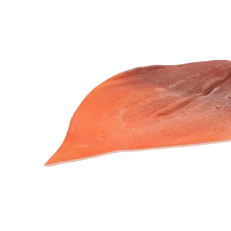 Krawędź pomarańczowego liścia piankowego w zbliżeniu. Widoczna grubość 2 mm oraz precyzyjne wykończenie krawędzi elastycznego materiału.