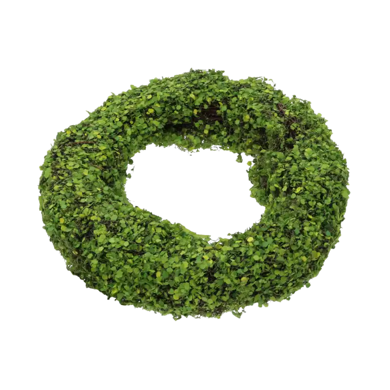 Zielony wianek faszynowy o średnicy 35 cm z gęstym pokryciem imitującym naturalną zieleń, idealny jako baza DIY.