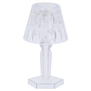Przezroczysta lampka LED o wysokości 12 cm wykonana z tworzywa imitującego kryształ. Elegancka ozdoba na baterie.